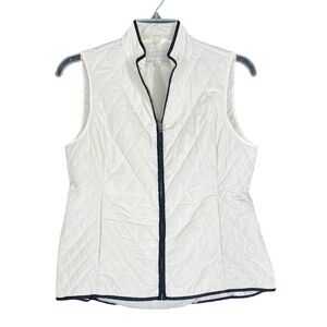Talbots Petites White Black Trim Full Zip Quilted Vest Women's Size Small
